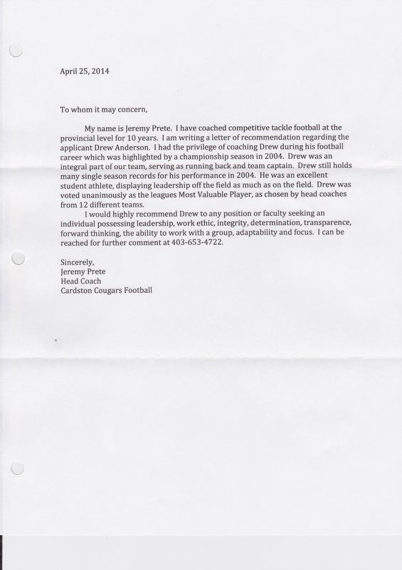 letter of recommendation for a coach sample